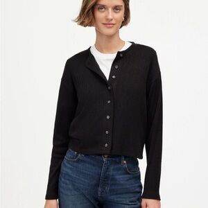 Madewell Black Ribbed Cardigan with Button-Up Front